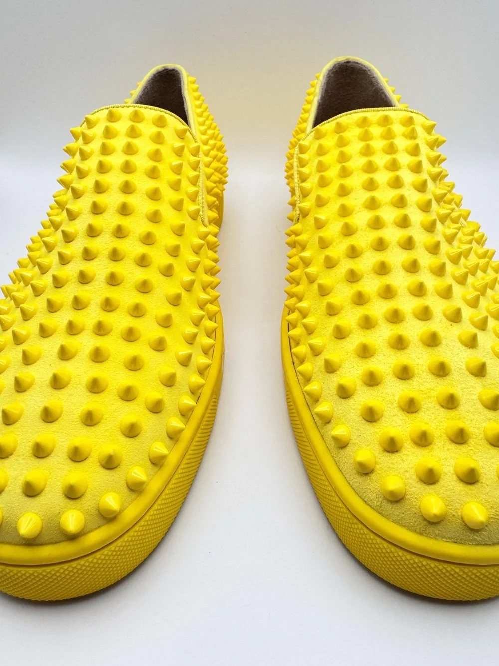 Christian Louboutin Roller Boat Yellow Spiked Suede Slip-On Sneakers Size 43